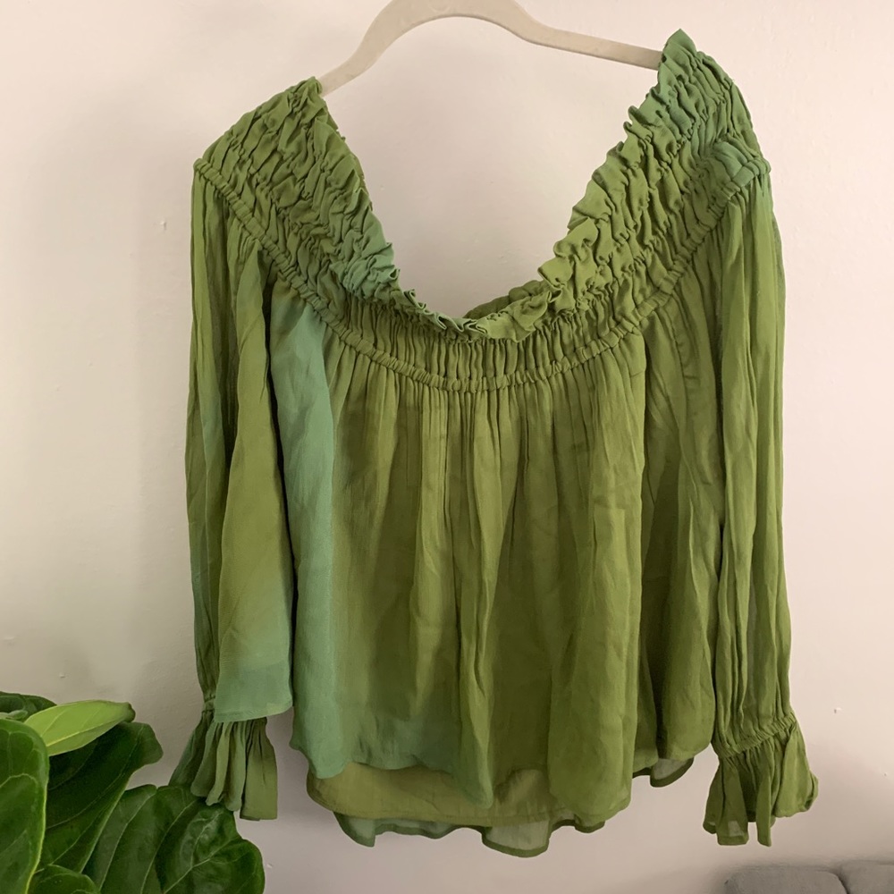 Green Asos Off Shoulder Long Sleeve Blouse